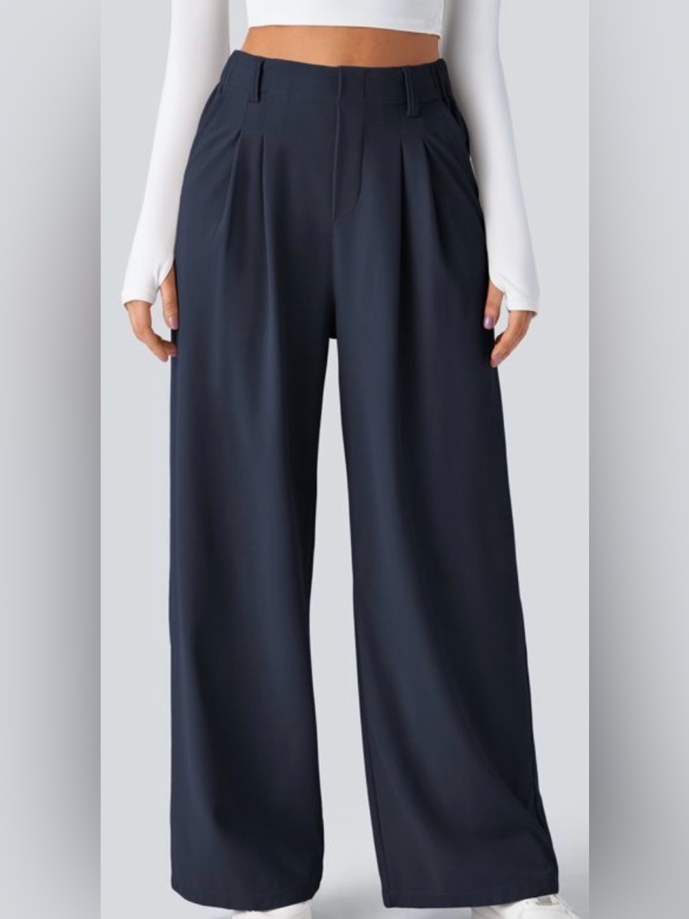 HALARA Flex High Waisted Pocket Wide Leg Waffle Work Pants Women’s L Petite